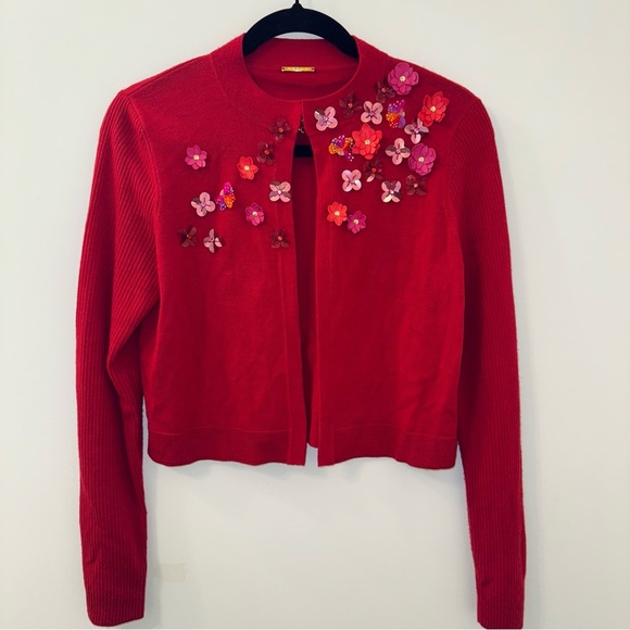 Elie Tahari Red Embellished cardigan - Picture 5 of 9